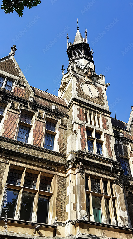 Fototapeta premium Historic Gothic Revival Clock Tower on a Sunny Day