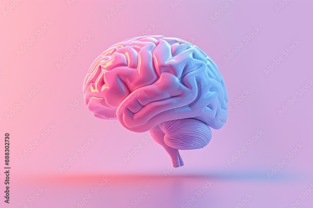 Pink and blue brain model against a pastel background, symbolizing creativity and knowledge in a vibrant, modern visual Pink and blue brain model against a pastel background, symbolizing creativity and knowledge in a vibrant, modern visual