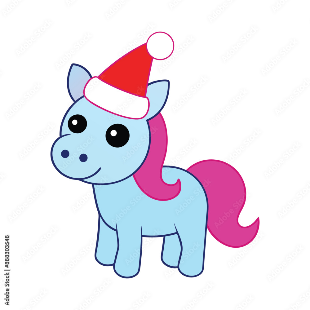 Naklejka premium Unicorn with Santa hat vector illustration.