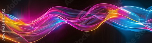Wallpaper Mural Abstract Neon Waves, Digital Art, Light Trails, Vibrant Colors, Background, Abstract, Neon Torontodigital.ca