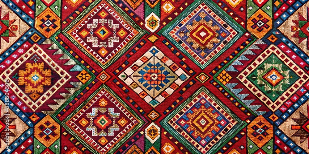 Intricate Woven Pattern in Vibrant Hues, Rug, Textile, Tapestry, Geometric Intricate Woven Pattern in Vibrant Hues, Rug, Textile, Tapestry, Geometric