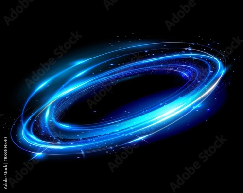 Blue glowing light effect in the shape of an oval on black background