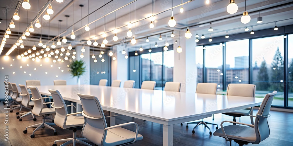 Modern Conference Room Interior with White Table and Chairs, City View, 3D Render, Minimalism, Office , Business , Meeting Room Modern Conference Room Interior with White Table and Chairs, City View, 3D Render, Minimalism, Office , Business , Meeting Room