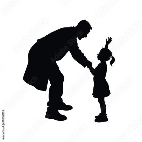 grandfather playing with his grandson, vector silhouettes 