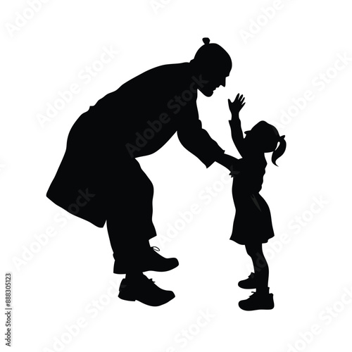 grandfather playing with his grandson, vector silhouettes 