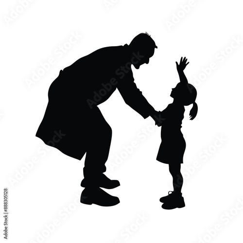 grandfather playing with his grandson, vector silhouettes 