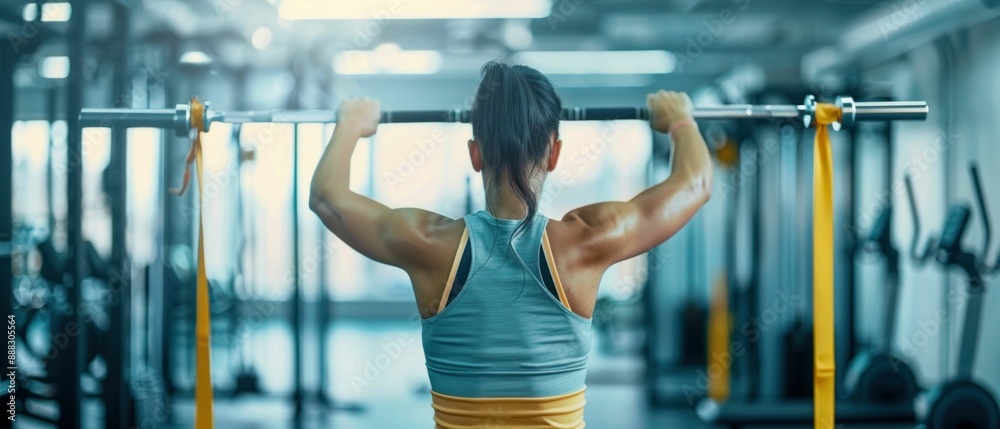 Woman Lifting Barbell in Gym. Generative ai. Woman Lifting Barbell in Gym. Generative ai.