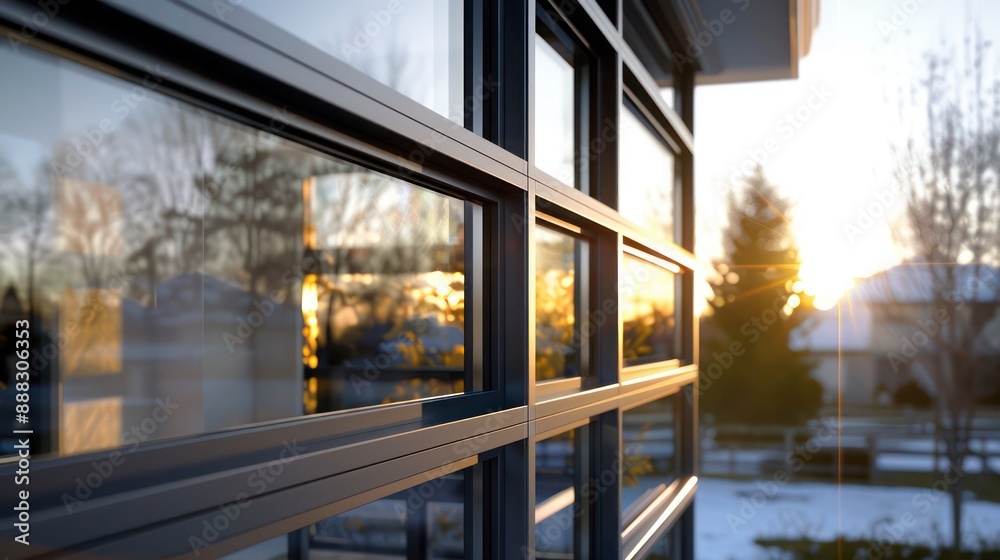 Fototapeta premium suburban contemporary home's custom window designs, featuring smart glass that adjusts to sunlight