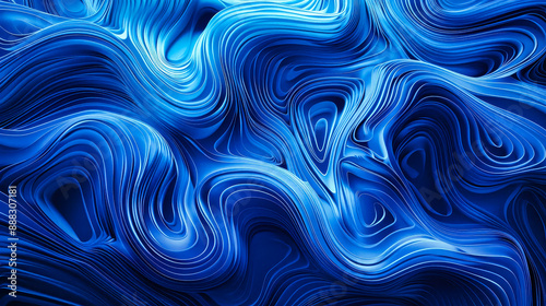 Abstract Blue Wavy Lines In Digital Art