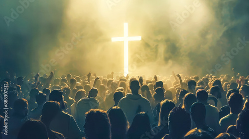 A Sea of Faces Gazing Upward at the Silhouette of a Crucifix