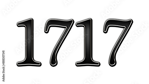 Foto black metal 3d design of number 1717 on white background.