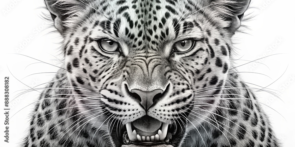 Fototapeta premium The Wild Heart of a Leopard A Black and White Portrait of Power and Grace, Leopard , Wildlife , Big Cats , Portrait