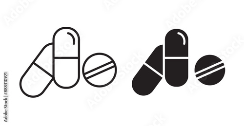 Pill capsule thin line icon set