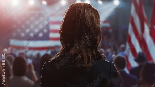Female Presidential Candidate Meets People: USA Election Concept - Back View © Business Pics