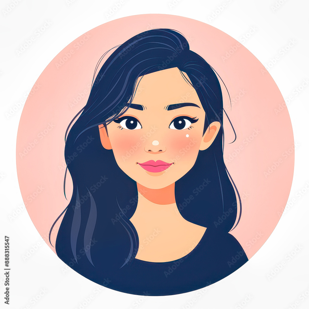 A Digital Portrait of a Smiling Young Woman With Long Black Hair