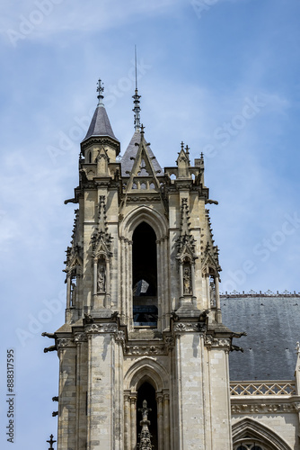 Fragment of Amiens Gothic Cathedral (Basilique Cathedrale Notre-Dame d'Amiens, 1220 - 1288). The south tower. Amiens, Somme, Picardie, France.