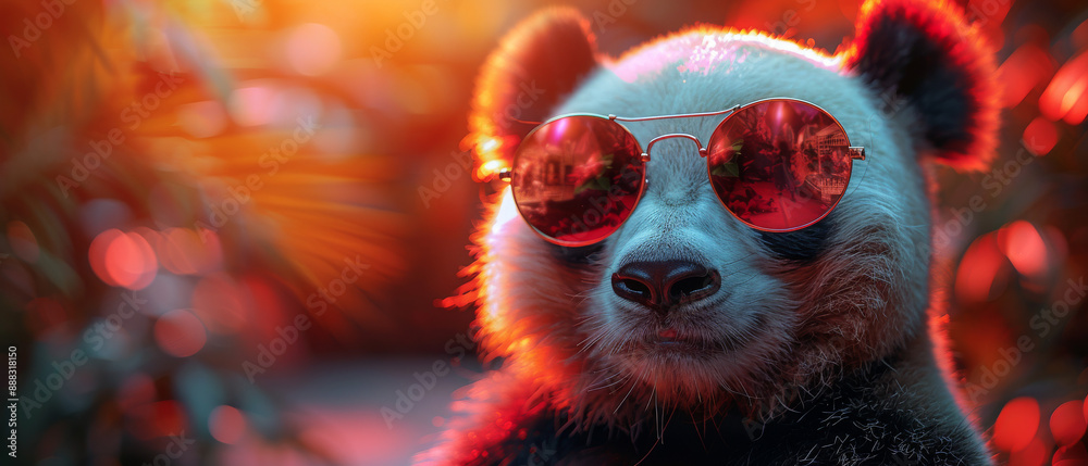 A Cool Panda Wearing Sunglasses in a Red-Lit Environment A Cool Panda Wearing Sunglasses in a Red-Lit Environment