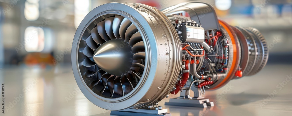Obraz premium Intricate model of jet engine, showcasing engineering precision and complexity