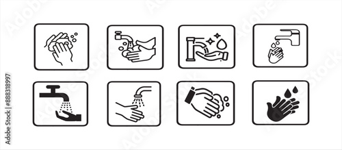 Eight set hand wash care symbols