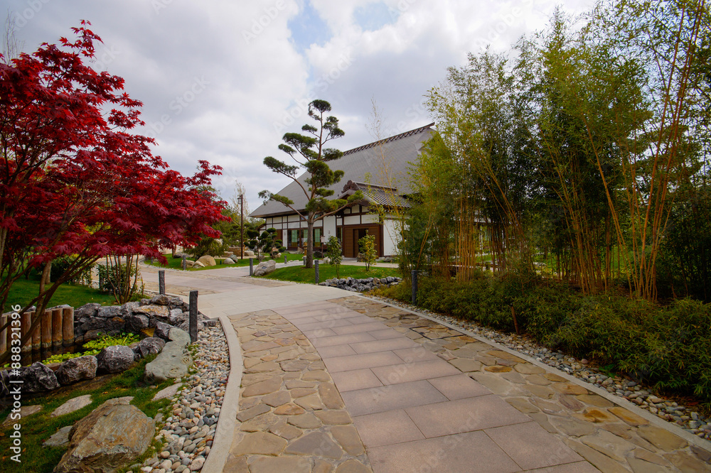 A picturesque place in the Japanese garden Krasnodar. Public landscape of Galician Park. Krasnodar, Russia. April 20, 2024