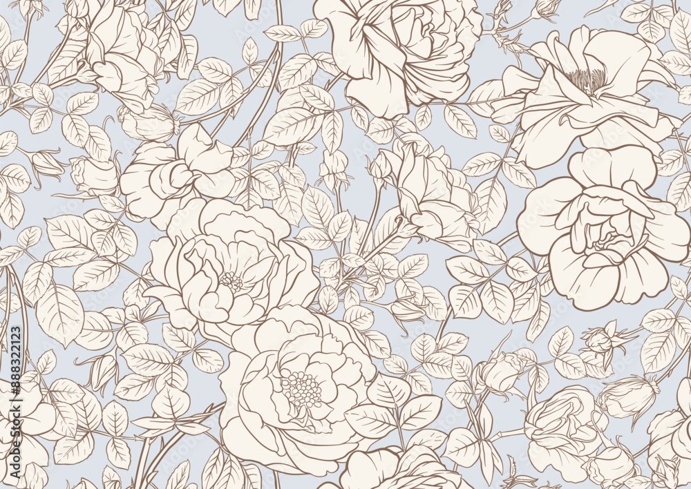 Rose flowers, Seamless pattern, background. Vector illustration. Outline hand drawing. Rose flowers, Seamless pattern, background. Vector illustration. Outline hand drawing.