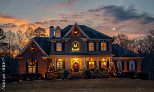 A house decorated for the holidays with lights and decorations