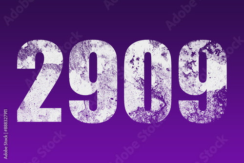 flat white grunge number of 2909 on purple background. 