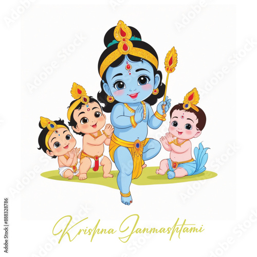  Happy Krishna Janmashtami illustration of Lord Krishna