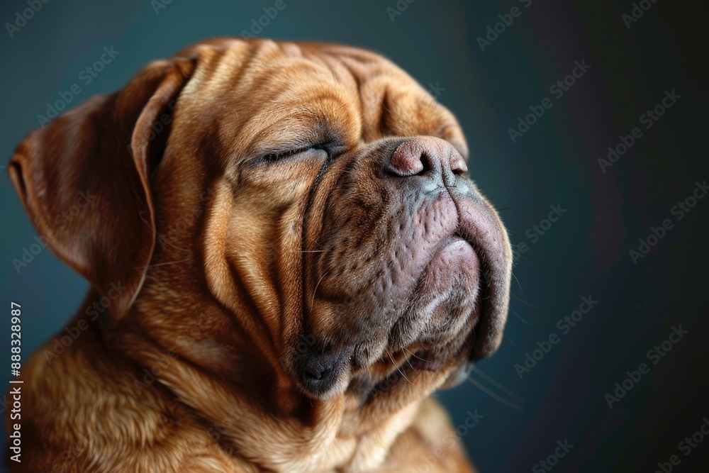 Sneeze Protection. Funny face wrinkled Fila Brasileiro sneezing with distaste Sneeze Protection. Funny face wrinkled Fila Brasileiro sneezing with distaste