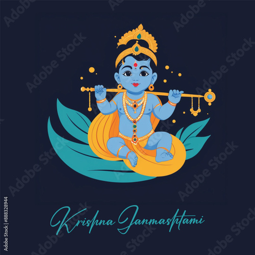  Happy Krishna Janmashtami illustration of Lord Krishna
