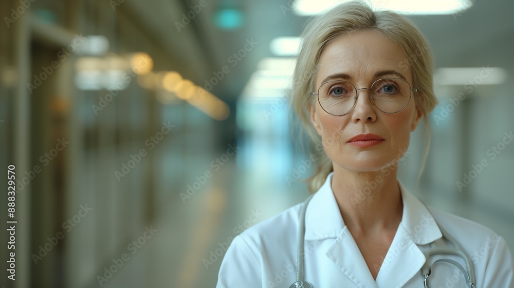 Close-up portrait of female doctor standing in hospital Close-up portrait of female doctor standing in hospital