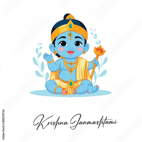  Happy Krishna Janmashtami illustration of Lord Krishna