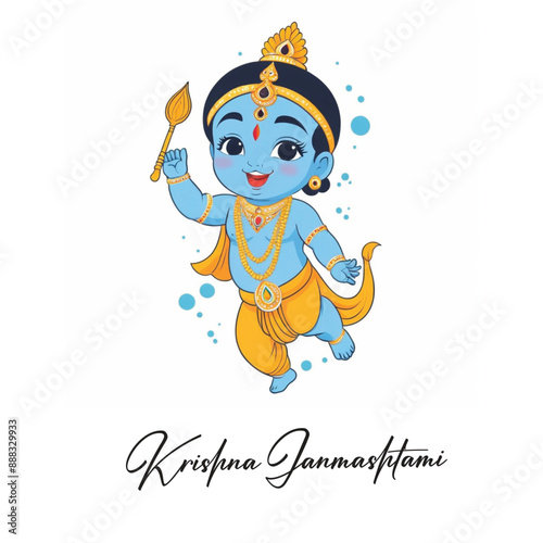  Happy Krishna Janmashtami illustration of Lord Krishna