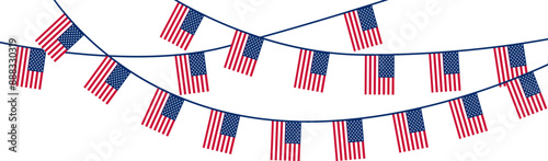 Bunting flag with USA flag colors. Fourth of July ,Memorial day and Labor day concept. American flags hanging garland	