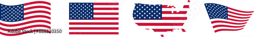 USA flag icons vector set. United States of America flat  badges.Flag of usa vector flat symbol collection.USA flag labels set.Set of American flag icons .