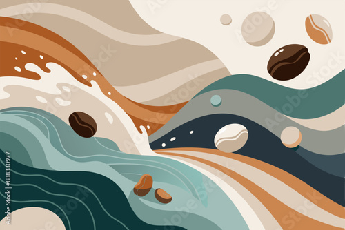 Create a unique Coffee Day vibe with abstract waves of coffee colors and coffee beans