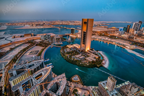 Enchanting night cityscapes of Manama, Bahrain, with its illuminated skyline, modern architecture, and vibrant nightlife. Perfect for travel enthusiasts seeking a glimpse of this Middle Eastern gem photo