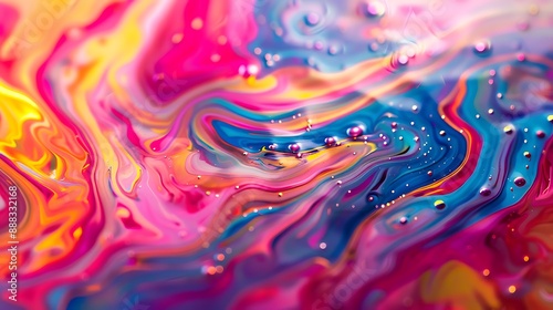 Vivid liquid drops creating a captivating, dynamic backdrop. Vibrant, intertwined liquid patterns on a light, pastel background. 