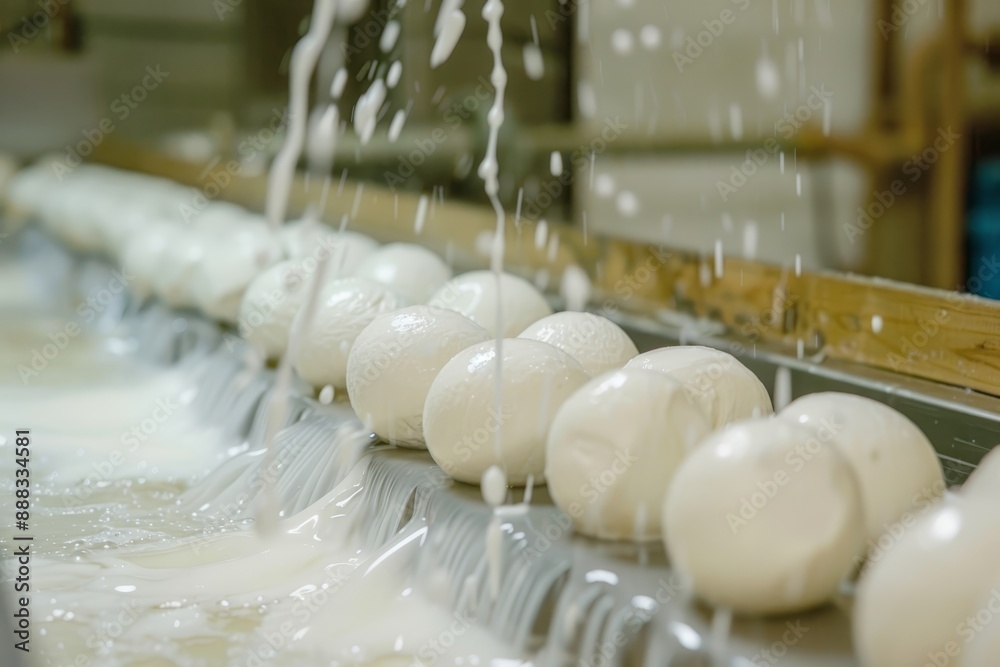 Handmade mozzarella is produced by a homemade cheese producer using a ...