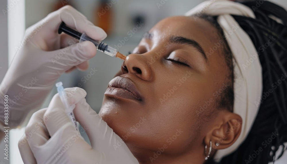 Close Up Of A Woman Receiving A Facial Injection At A Spa Close Up Of A Woman Receiving A Facial Injection At A Spa