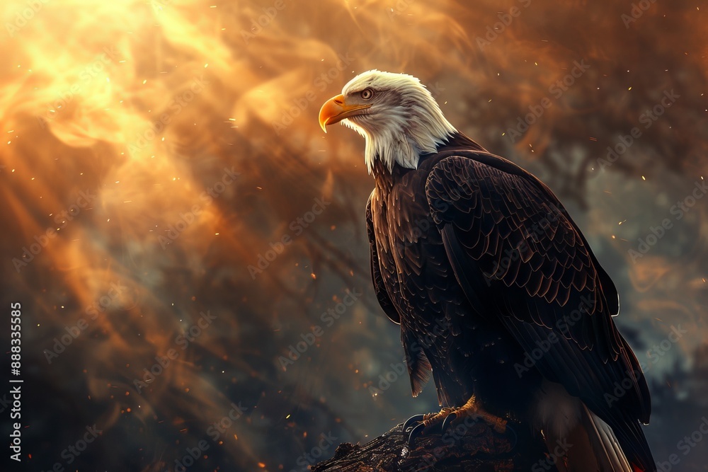 Fototapeta premium American Eagle Bird with God Ray Light Shining Generative Illustration