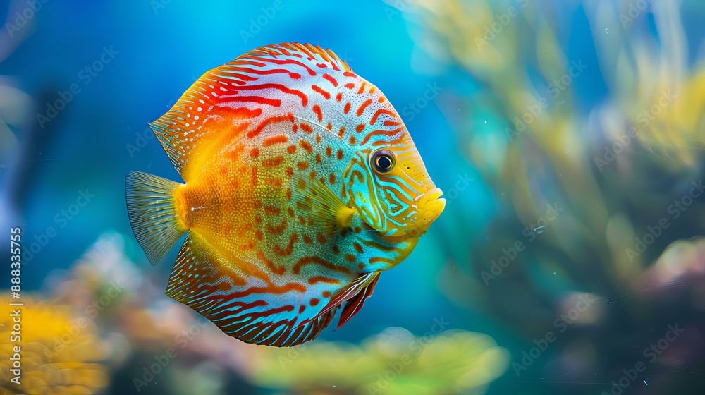 colorful discus fish in aquarium closeup colorful discus fish in aquarium closeup