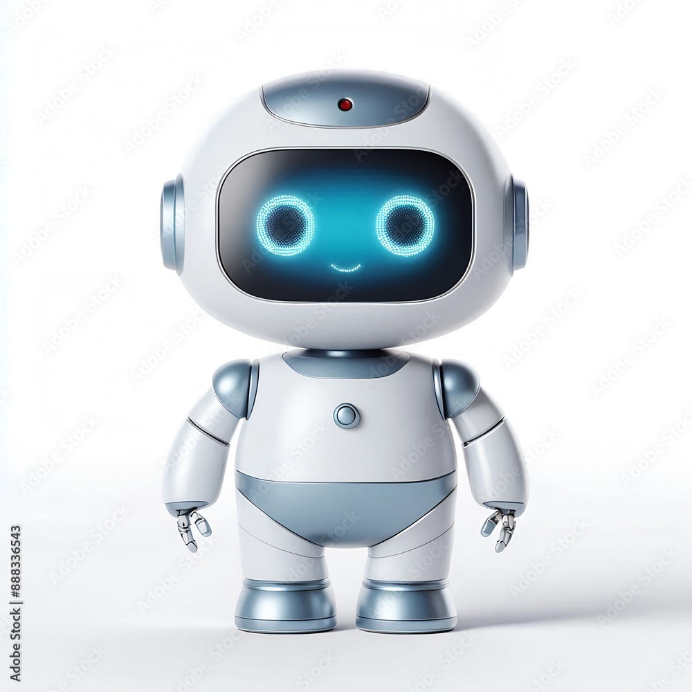 Adorable Chibi Futuristic Humanoid Robot Mascot on Isolated White Background Adorable Chibi Futuristic Humanoid Robot Mascot on Isolated White Background