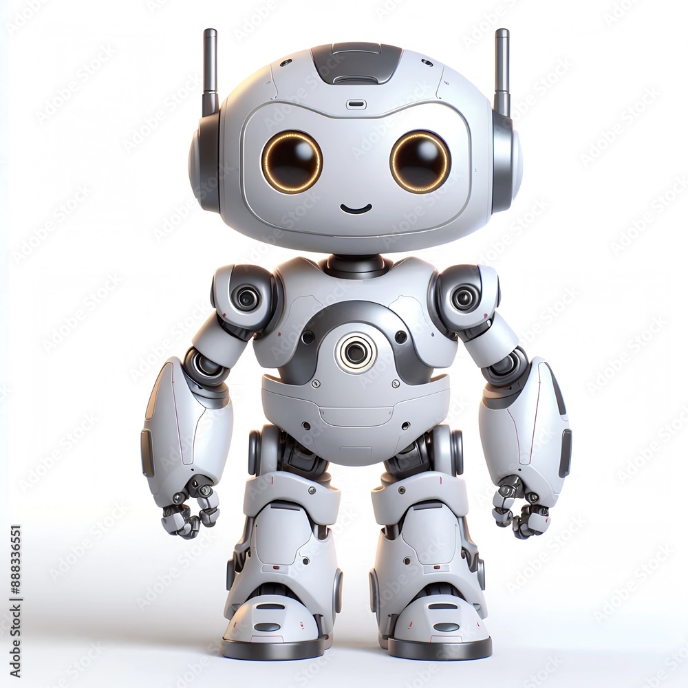 Adorable Chibi Futuristic Humanoid Robot Mascot on Isolated White Background Adorable Chibi Futuristic Humanoid Robot Mascot on Isolated White Background