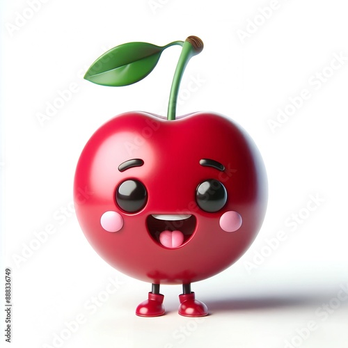 Adorable Chibi Cherry Mascot on Isolated White Background