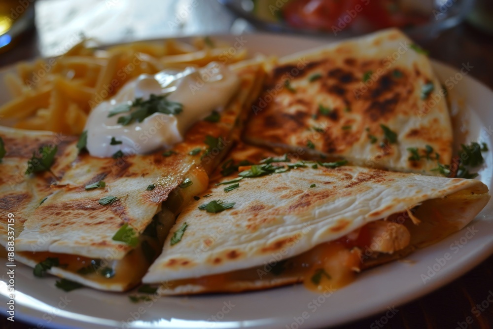 homemade chicken quesadilla with hand made salsa yogurt and sour cream