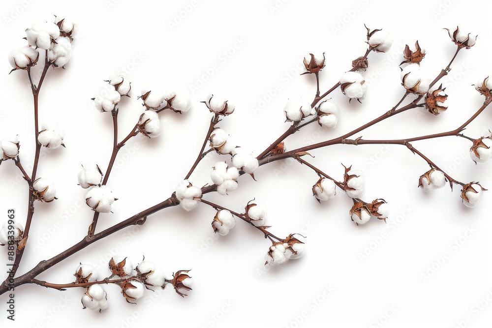 Isolated cotton branch with white flowers on a white background Isolated cotton branch with white flowers on a white background