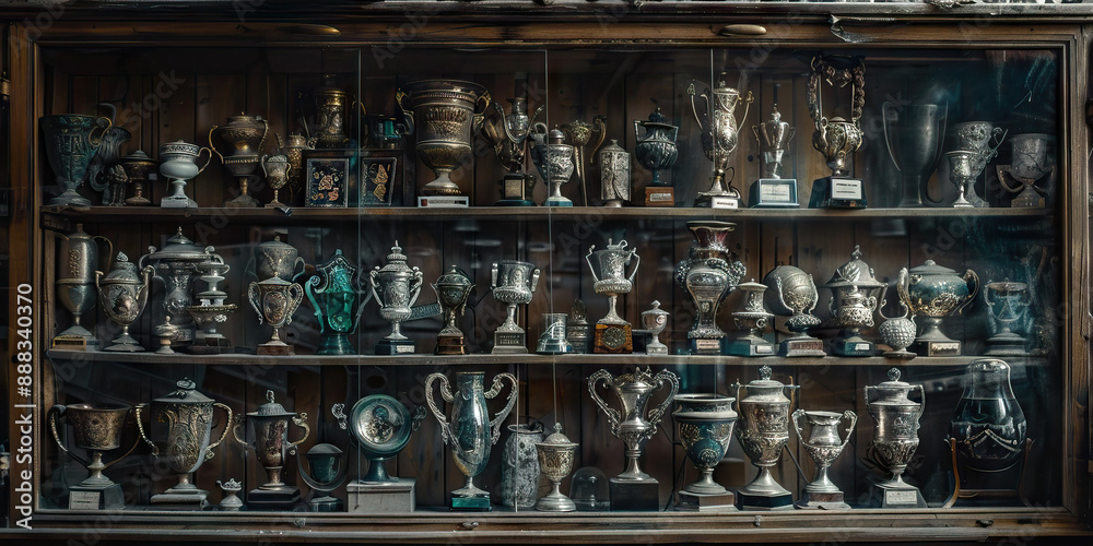 The Hollow Victories of Self-Destruction: A trophy case filled with empty, dusty trophies, symbolic of the empty triumphs of a doomed society. The Hollow Victories of Self-Destruction: A trophy case filled with empty, dusty trophies, symbolic of the empty triumphs of a doomed society.