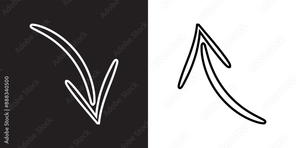 Fototapeta premium Curved arrow icon vector. Arrow pointer icon sign symbol in trendy flat style. Arrow down up vector icon illustration isolated on black and white background