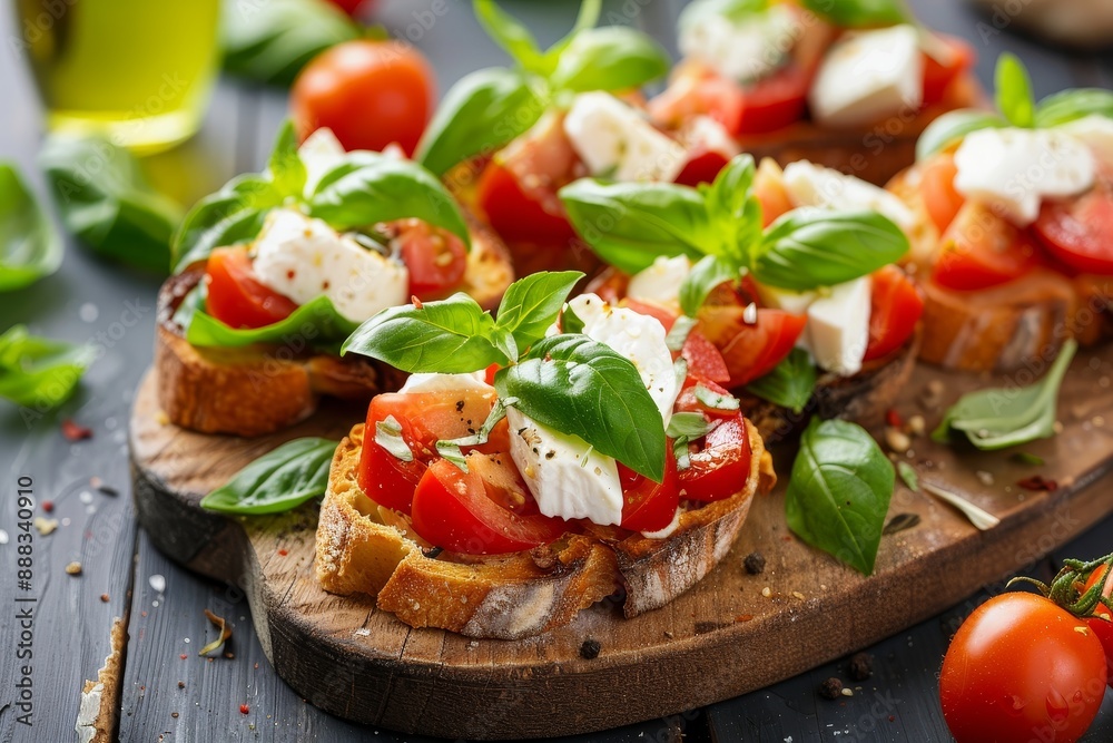 Italian appetizer Bruschetta and Caprese salad Italian appetizer Bruschetta and Caprese salad
